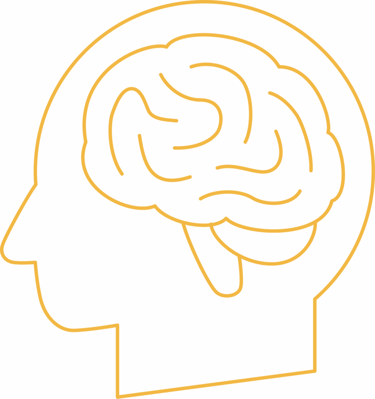 Icon of a human head in profile showing the brain