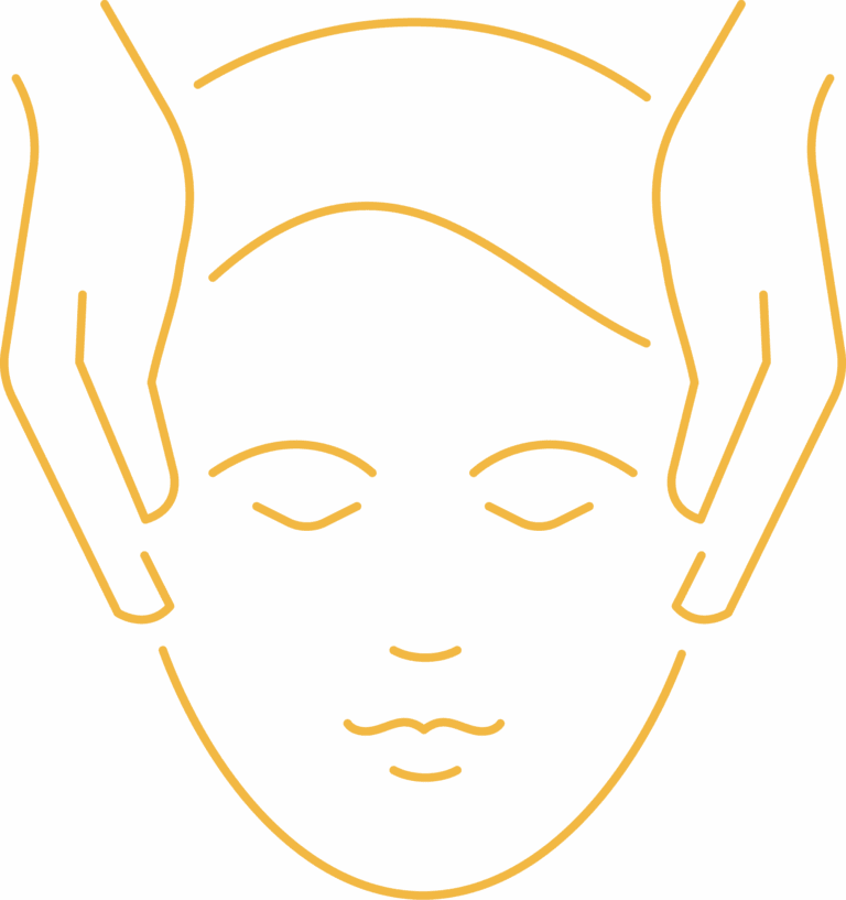 Icon of hands gently holding a person’s face during treatment