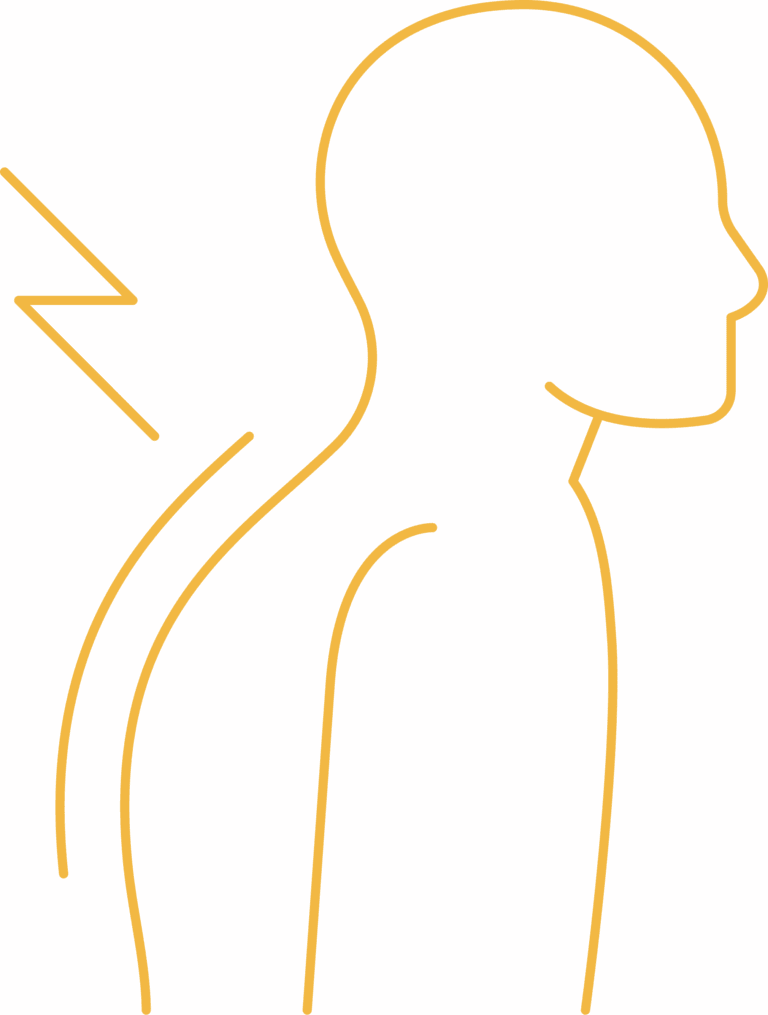 Icon of a person’s neck and upper back with a lightning bolt indicating pain