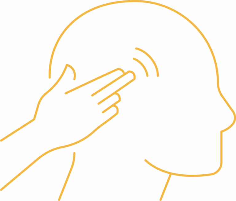 Icon of two fingers on a person’s temple with waves suggesting treatment